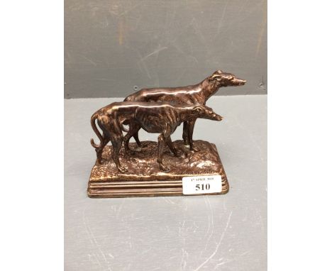 Pair bronze greyhounds on base signed Dubucand