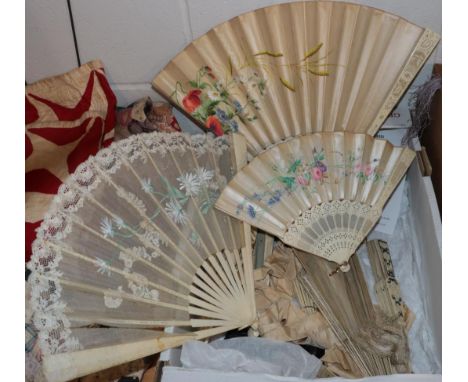 A large quantity of fans, dating from the late 19th century to the early 20th century, some with bone montures, to include a 