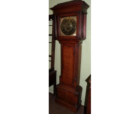 An oak eight day longcase clock, signed Seddon, Frodsham, circa 1770, caddied pediment, mahogany crossbanded trunk door, 12-i