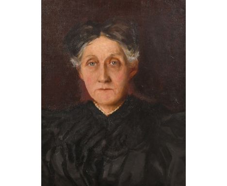 Late 19th Century English School, a portrait of a woman in black, oil on canvas laid down, 20" x 16" (51 x 40cm).