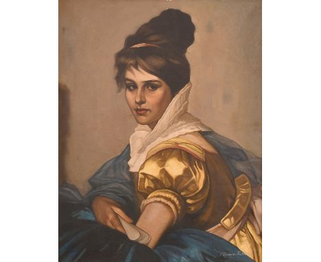 Manner of Cesare Tallone, a portrait of a beautiful young woman, oil on canvas, bears signature, 24.5" x 19.5" (62 x 49.5cm).
