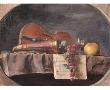 George Weissbort (1928-2013), a still life study of a violin and bugle, oil on canvas laid down, 18" x 24" (46 x 61cm), along