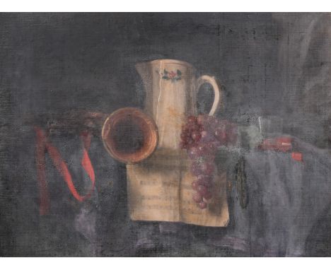 George Weissbort (1928-2013), a still life study of a bugle and white jug, oil on canvas laid down, 18" x 24" (46 x 61cm), al