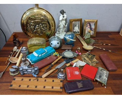 A mixed lot to include a warming pan, Minton Sea Breezes figure, and other items Location: 