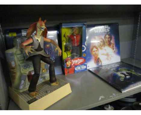 A group of Star Wars and Captain Scarlett toys and laser discs to include a boxed Captain Scarlett and the Mysterons action f