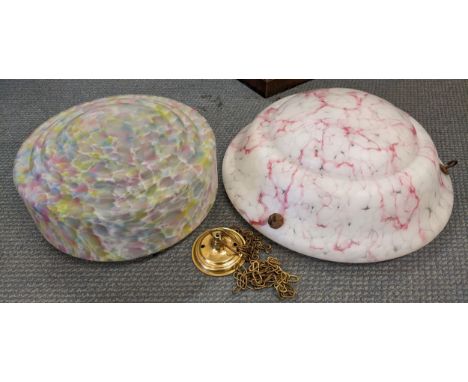 Two 1930's coloured glass light shades with chainsLocation: 