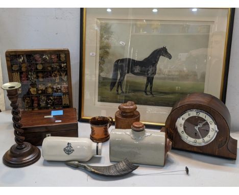 A mixed lot to include a rosewood 19th century box, pie mould, vintage mantle clock and a lustre cup 