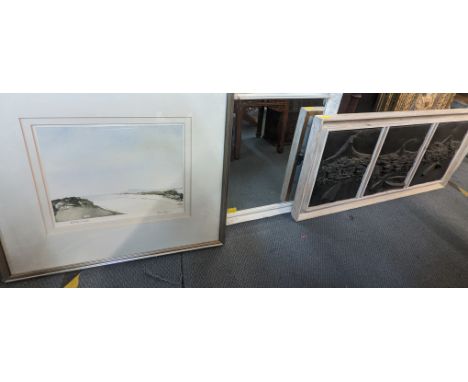 Pictures to include Hilary Oliver a triptych 'Scmburan Trio' plaster, AC Will watercolour, Lorna Minton, Poppies watercolour 