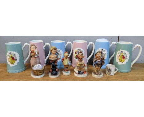 Five Goebel Hummel figures (one A/F), and a set of six TG Green Bass Worthington Group tankards Location: 