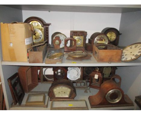 A quantity of Victorian and later clock cases, parts and other accessories to include mantle clocks and barometer parts 