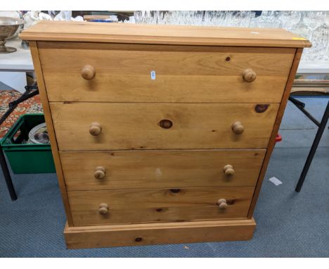 A modern pine shoe cabinet in the form of a chest of four drawers 86cm h x 80cm w Location: 