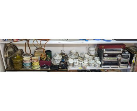 A large mixed lot comprising a music system, china, vintage cameras, ornaments and a print, Location: 1:4 