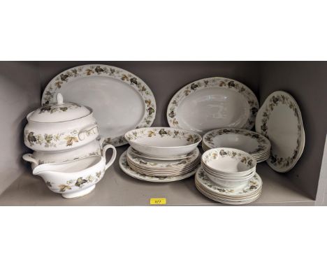 A Royal Doulton Larchmount part dinner service together with Royal Doulton and other collectors plates, Wedgwood and Coalport