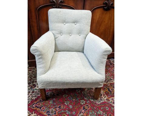 A late 20th  century child's armchair with an upholstered, button back, an oak, square legsLocation: 