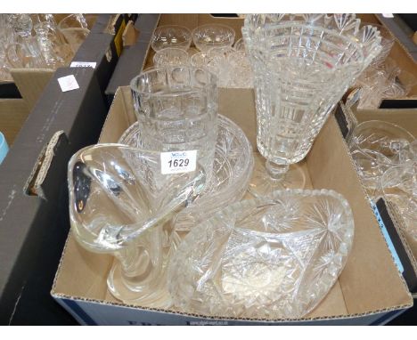 A heavy Studio glass vase, two trifle bowls,oval dish etc.