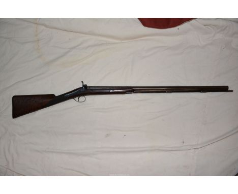 ***COLLECTION ONLY*** A Damascus barrelled Percussion 12 bore Shotgun by "Perrins", having a 29" long barrel of 18 mm calibre