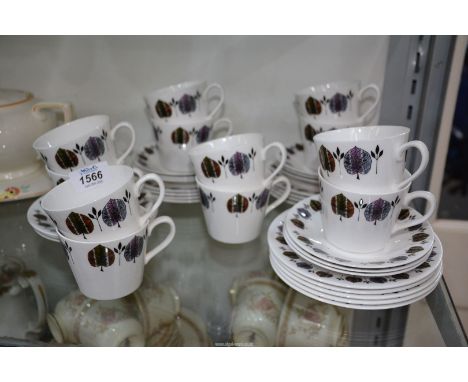 A Gainsborough china teaset to include: twelve of each cups, saucers and tea plates, in retro 60's/70's pattern.