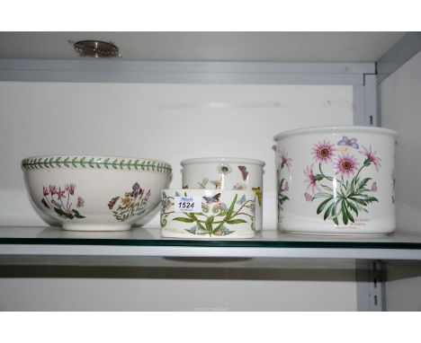 Four pieces of Portmeirion "Botanic Garden" to include: Jardinieres, toothbrush holder and fruit bowl.