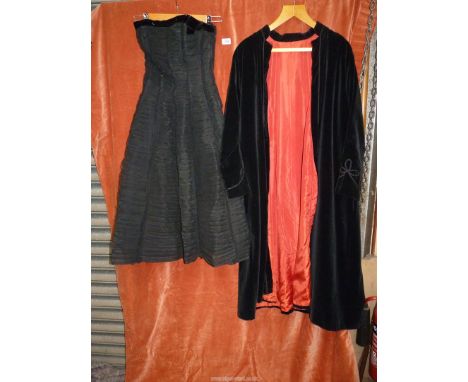 A vintage "Julian Rose London" strapless A-line Little Black dress, net with black velvet bow, size extra small and a vintage