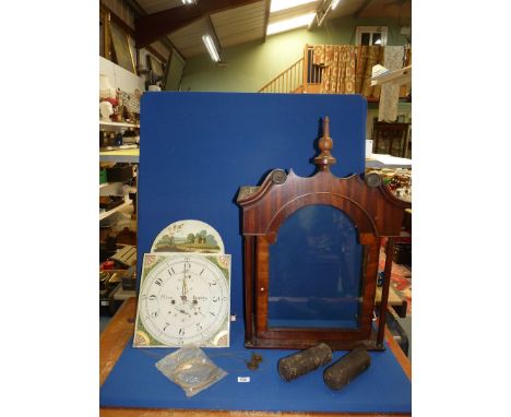 A Grandfather clock eight-day Mechanism including weights, pendulum and spare cat-gut, marked "J. Crew, Bramley" to the arche