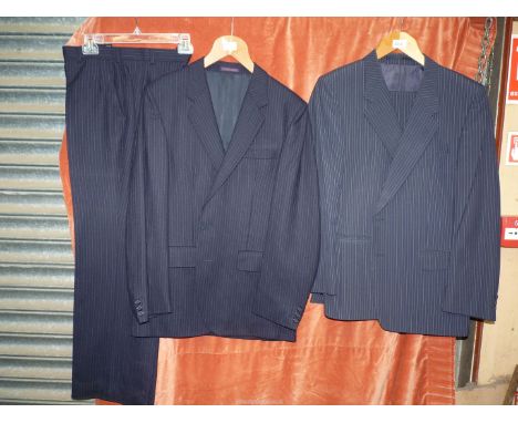 Two gentlemen's pinstripe suits one being for "Hepworth's" 40" jacket 36" trousers 30" inside leg, and the other for "Maenson