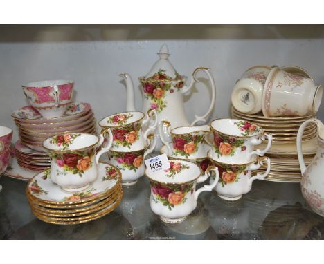 A Royal Albert "Old Country Roses" six place setting coffee set to include: cups and saucers, creamer, sugar bowl and coffee 