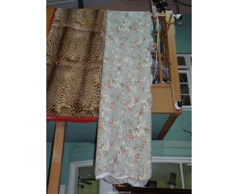 A cotton Quilt/bedspread in cream, grey, rose and moss green colours, approx 8' x 8'.