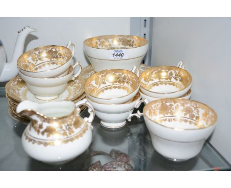 A Hammersley & Co gilt floral on white ground part tea set for six (no tea pot) and a Noritake saucer of similar pattern (hai