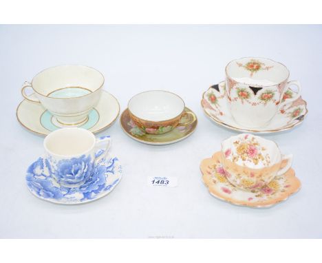A small quantity of cabinet cups and saucers to include: Johnson Bros "English Chippendale'', HM Sutherland china, moustache 
