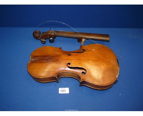 An antique violin of good quality but in need of substantial repair to the neck, probably of continental origin.