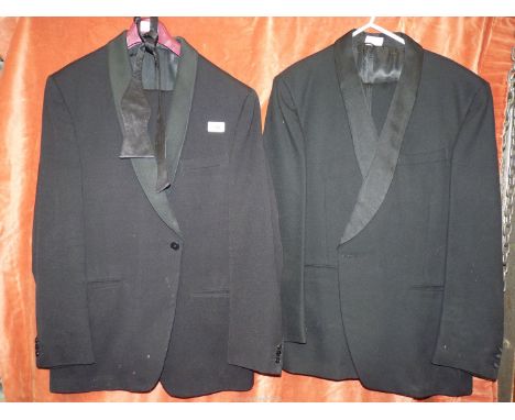 Two gentlemen's Black tie suits and black tie, one being "Maensen" pure new wool 40" jacket 34" trousers 32" inside leg, and 