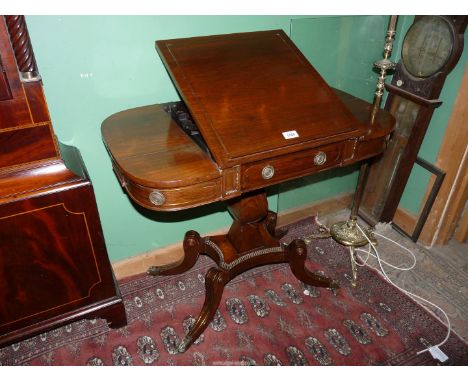 A fine quality brass-strung Rosewood and other woods Reading Table having an adjustable for rake hinged slope lifting to reve