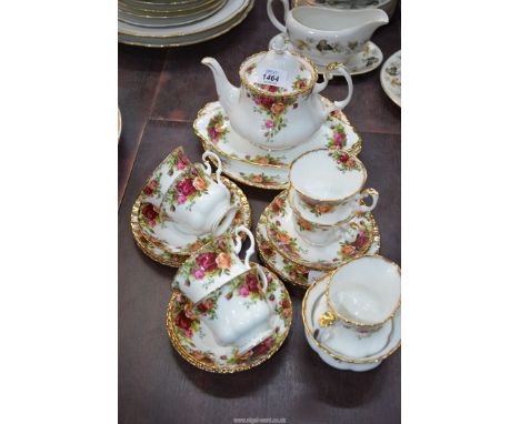 A Royal Albert "Old Country Roses" six place setting teaset to include: cups and saucers, teapot, sugar bowl and milk jug, te