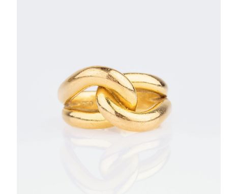 Gold-Ring 'Knoten'. 18 kt. GG. gest., MZ: S. Schauseitig zwei verknotete Schlaufen. Weite 59, Gew. ca. 23,5 g.  - 