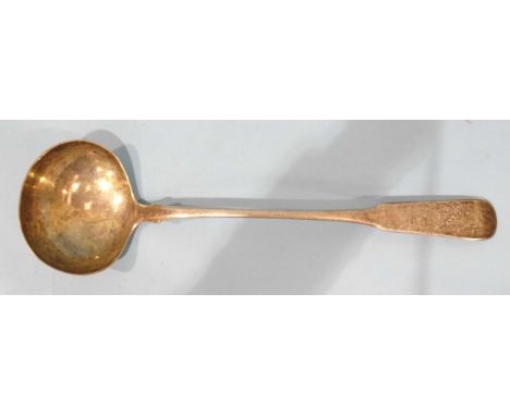 A Georgian silver large fiddle pattern ladle, marks rubbed, ___6.1oz. 