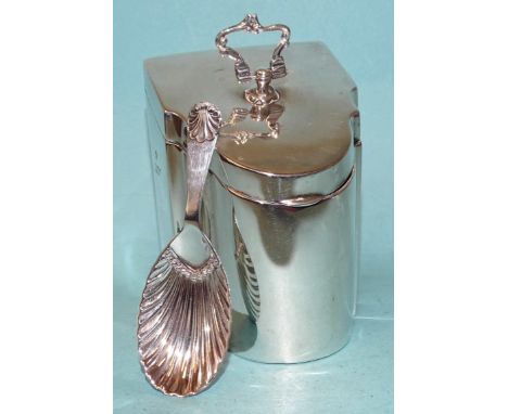 An Edwardian silver tea caddy in the form of a Georgian knife box, 8.5cm high, 6cm wide, 6cm deep, London 1902, maker Edward 