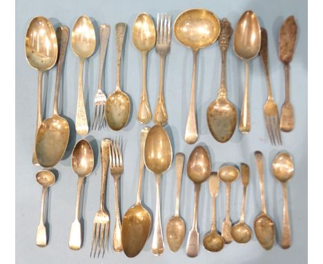 Two Victorian silver christening spoon and fork sets and other Victorian and later flatware, various dates and makers, ___24o