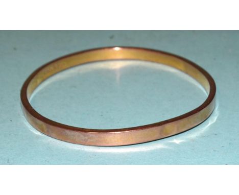 A 9ct rose gold bangle, Chester 1926, 6.5cm (internal measurement), (a/f), 7.7g. 