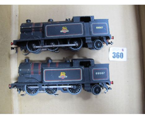 Two Hornby Dublo "OO"Gauge/7mm Three Rail Unboxed Class N2 0-6-2 Tank Steam Locomotives, BR black R/No 69567 (both good u/t)