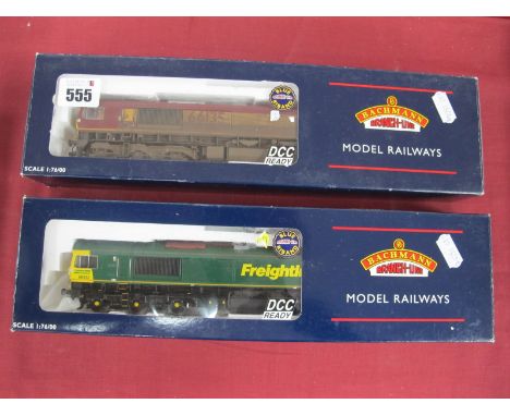 Two Bachmann "OO" Gauge/4mm Boxed Class 66 Co-Co Diesel Locomotives, Ref No. 32-725 E.W.S weathered livery R/No. 66135, plus 