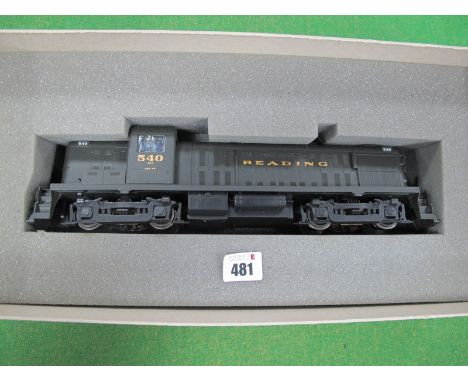 A "Weaver" 'O' Gauge/7mm Two Rail Boxed U.S.A Outline RS-3 Bo Bo Diesel Locomotive, "Reading" livery R/No 540, good, but smal