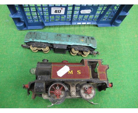 A Jouef "OO" Gauge/4mm Unboxed Bo Bo Diesel Locomotive R/No D6100,  (playworn), plus a Hornby "O" Gauge/7mm 3 Rail 0-4-0 tank