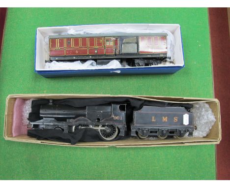 A Bassett Lowke 'O' Gauge/7mm L.M.S Class 2P 4-4-0 "Compound" Steam Locomotive and Six Wheel Tender, three rial electric L.M.