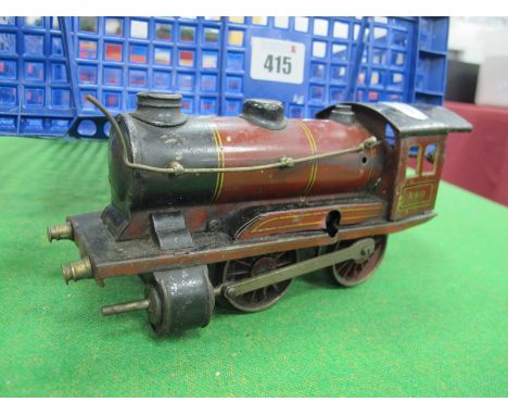 A Marklin "O"Gauge/7mm 0-4-0 Clockwork Steam Locomotive, red/black livery R/No R950, wheels, spring good, paint fair, missing