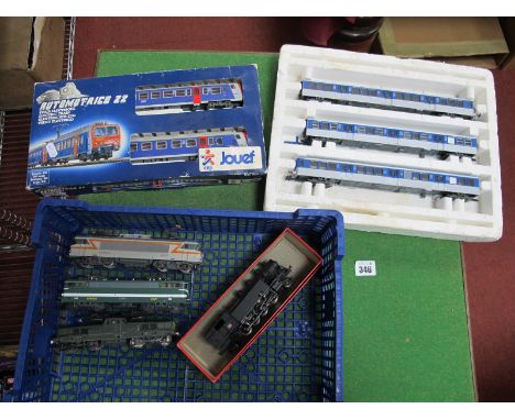 HOGauge Items of S.N.C.F Locomotives, A Jouef Ref No 8622 two car electric locomotive set with single pantograph. A Lima thre
