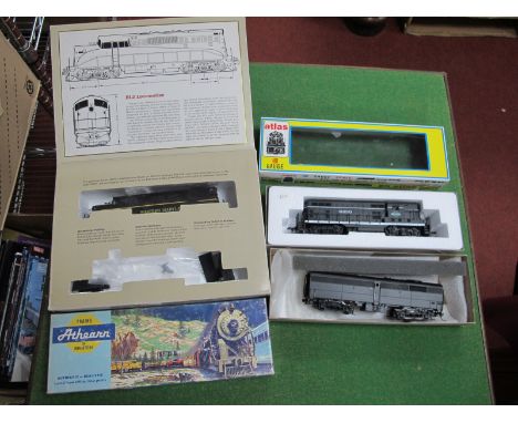 Three "HO" Gauge U.S.A. Outline Boxed Diesel Locomotives, a Proto 2000 BL2 "Western Maryland" livery, a Atlas Ref No. 8238 GP