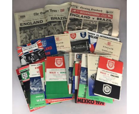 A collection of 36 England international football programs including England v Brazil (1963) - (with ticket), England v Yugos