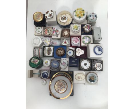Thirty four various Porcelain trinket and pill boxes including Wedgwood, Royal Albert, Royal Doulton and Kaiser etc. together