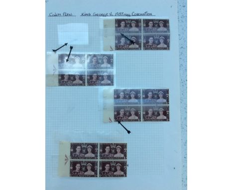 GB- Varieties: Geo.VI SG126 4x blocks of 4 m/mint, each block with a single colon flaw, together with SG136a block of 4 '7 no
