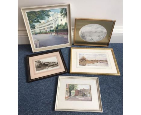 Local interest - W T Haigh, scene The Crescent in Alverstoke, oil on board, framed, 50 x 48cm, together with a pencil drawing